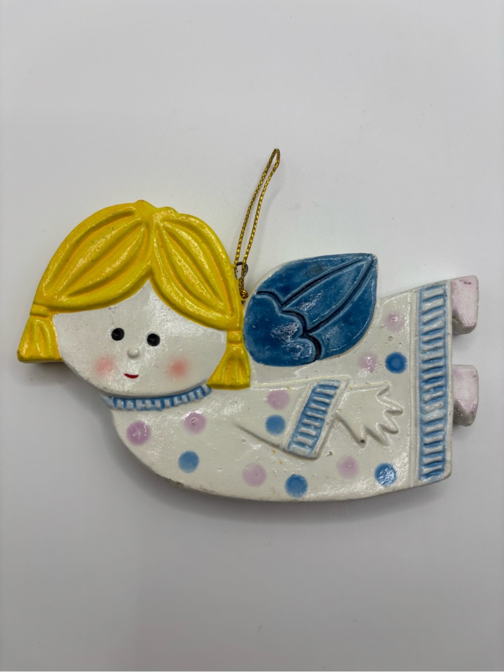 Vintage Angel Christmas Ornament 1970's hand made Korea Hand Painted Marked